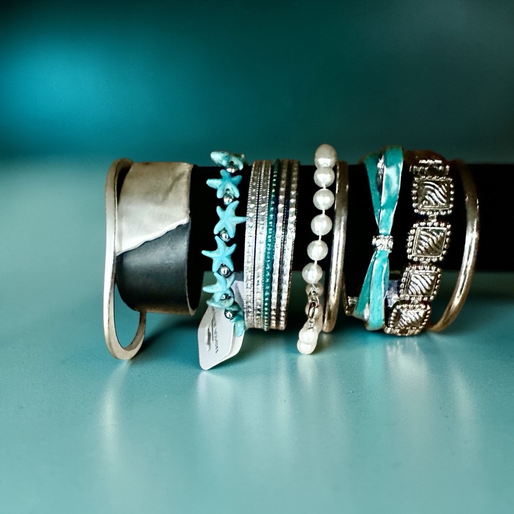 Signature Faith Turquoise & Silver Boho Bracelet Stack Set  13 pcs